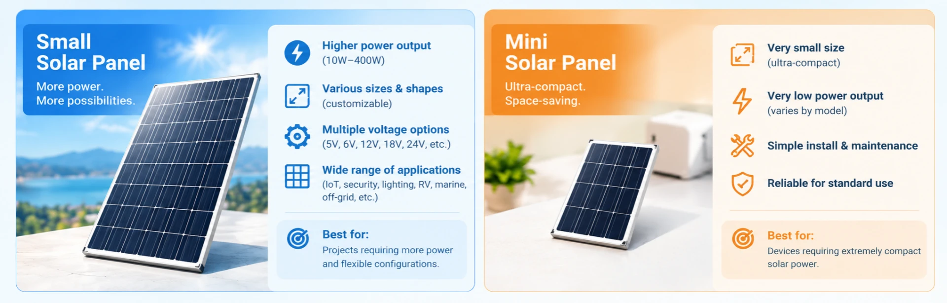 Small Solar Panel vs Mini Solar Panel Comparison Small solar panel vs mini solar panel comparison for compact solar applications