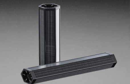 Hexagonal Vertical Solar Panel Hexagonal vertical solar panel showing photovoltaic surfaces and its six-sided profile
