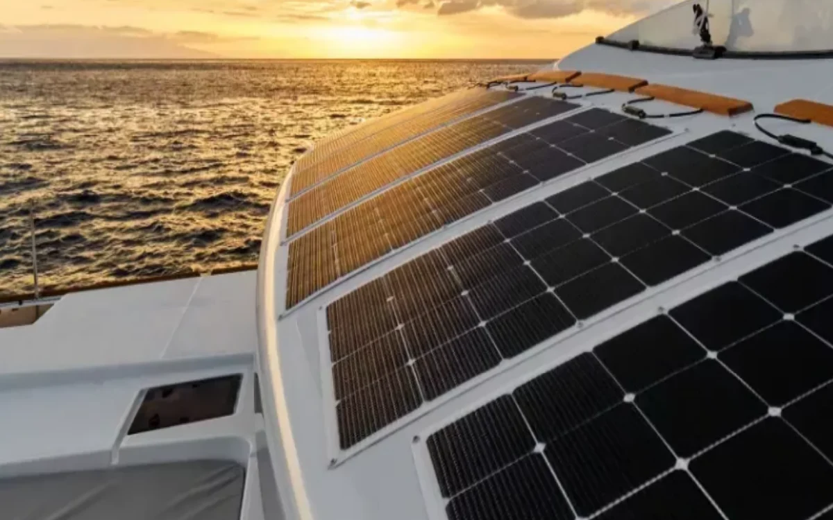Flexible Solar Panel for Marine and Yacht Applications Flexible solar panel installed on a yacht roof for marine power