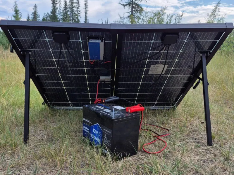 Small Solar Panels for Battery Charging Small solar panel charging a 12V battery through a solar charge controller