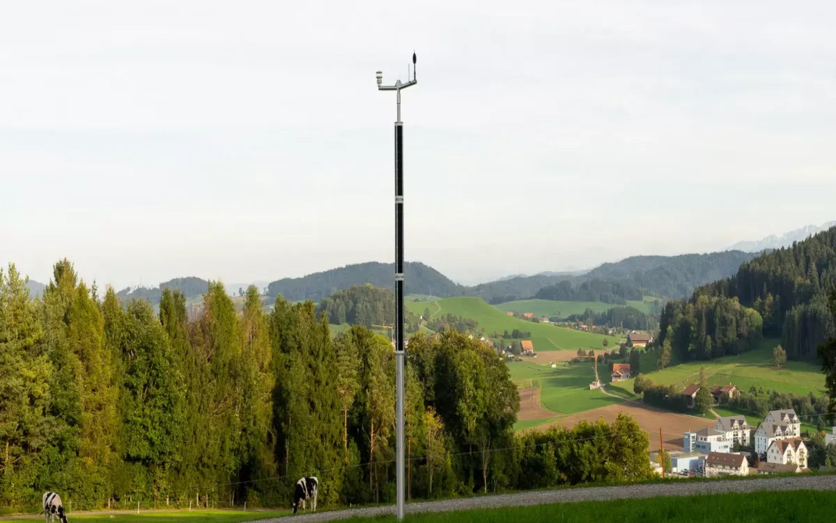 Cylindrical Solar Modules for Environmental Monitoring Cylindrical solar modules on a monitoring pole with weather sensors