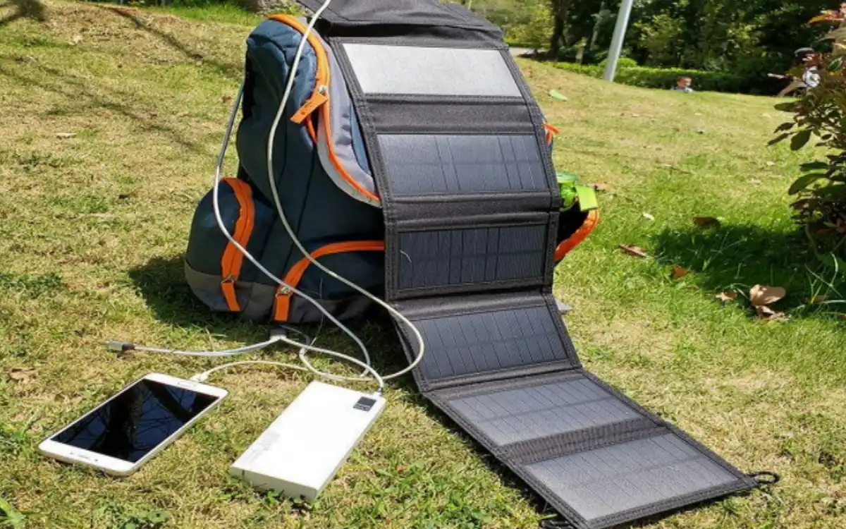 Flexible Solar Panel for Portable Outdoor Charging Flexible solar panel charging a portable power station outdoors