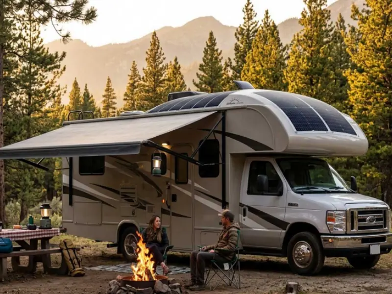Flexible solar panel installed on a curved campervan roof