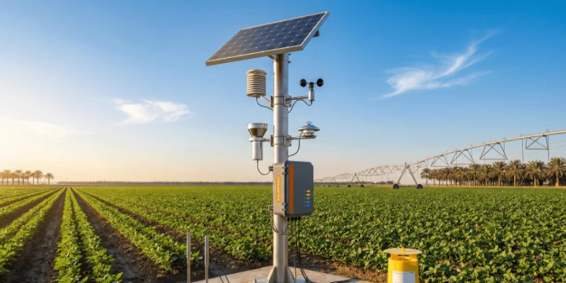 Solar panel supplying an agricultural monitoring station in a field