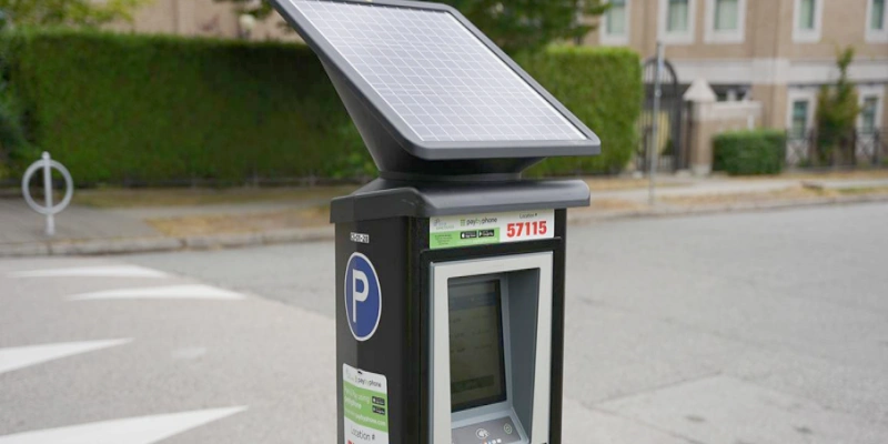 Solar panel integrated into the top of a parking meter