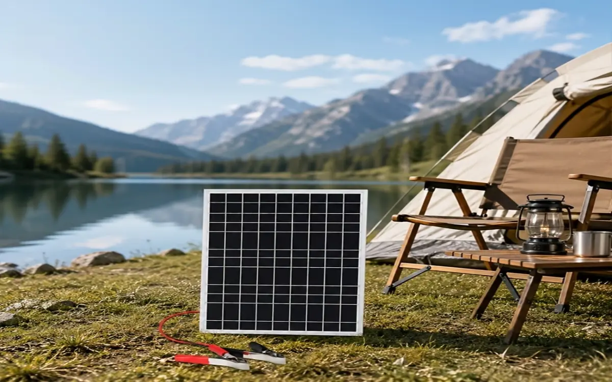 Mini solar panel with alligator clips for battery testing and charging applications