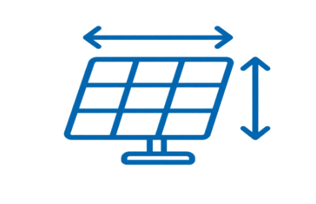 Solar panel icon with arrows indicating custom dimensions